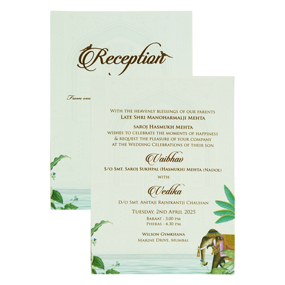 Pista Green Elephant Nameplate Wedding Card