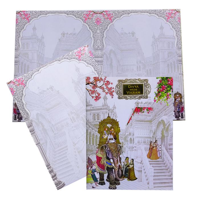 Lavender Elephant Dholi Invitation Card