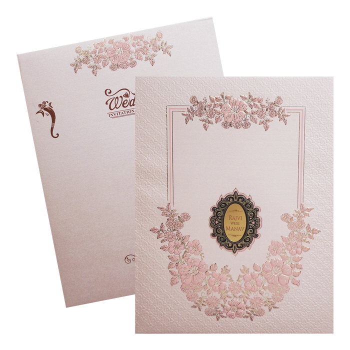 Peach Floral Padded Wedding Invitation