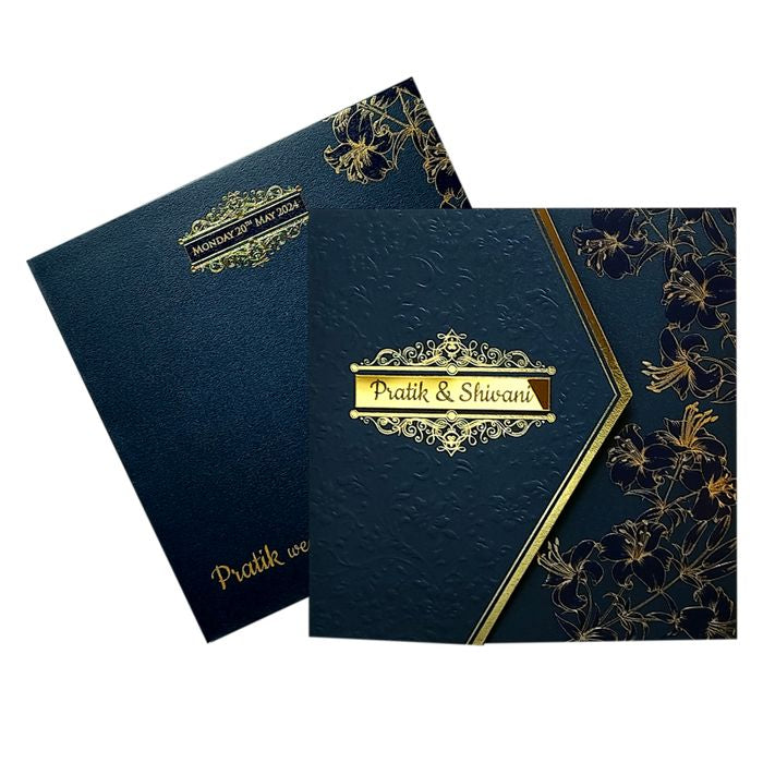 Blue Floral Nameplate Door Invitation Card