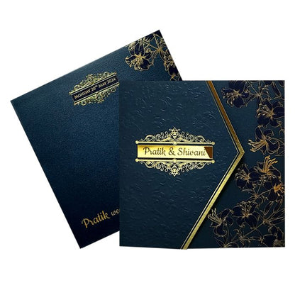 Blue Floral Nameplate Door Invitation Card