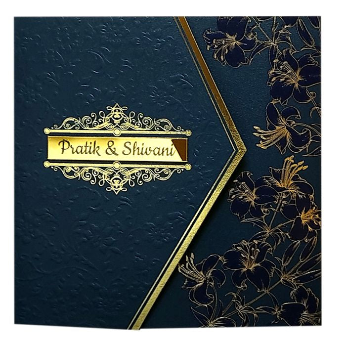 Blue Floral Nameplate Door Invitation Card