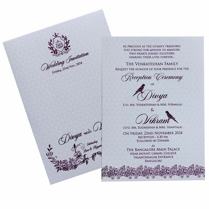 White Floral Single Sheet Invitation Card