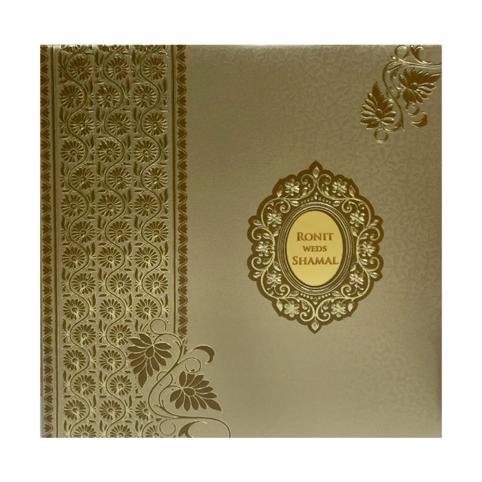 Golden Padded Floral Wedding Card