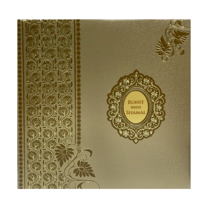 Golden Padded Floral Wedding Card