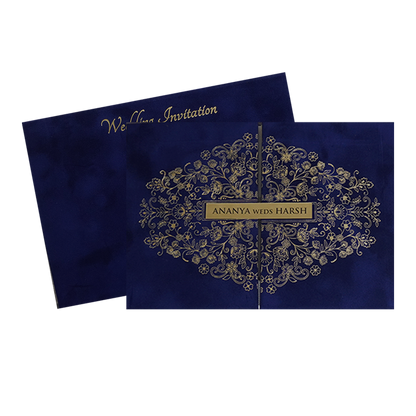Royal Blue Velvet Padded Wedding Card