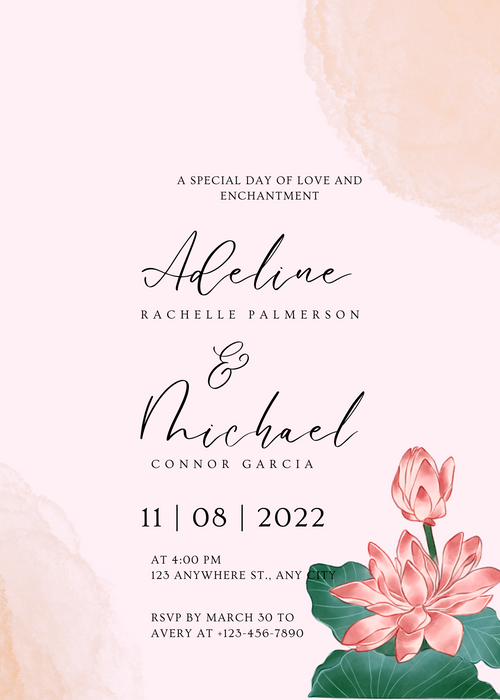 Peach and Pink Floral Watercolor Wedding Invitation