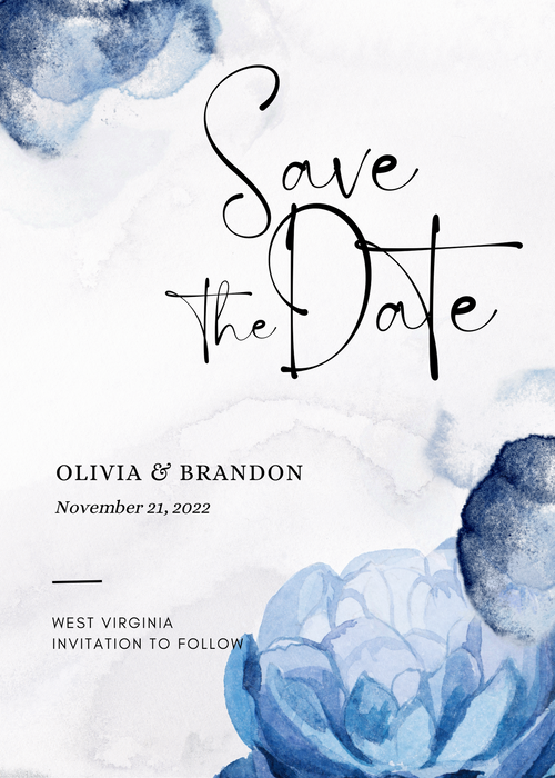 Blue Elegant Watercolor Texture Save The Date Invitation
