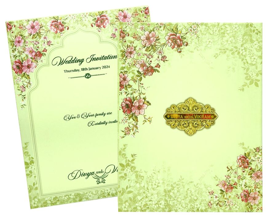 Cream Floral Padded Offset Print With Name Plate-KNPO1507C