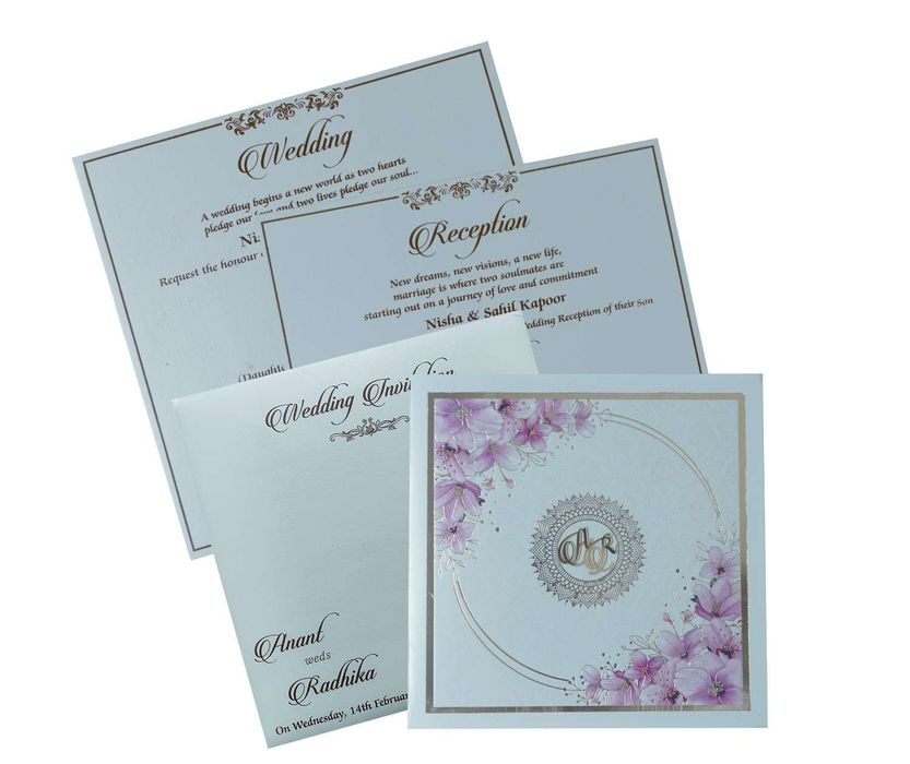 Light Blue Bordered Floral Acrylic Initial Wedding Card