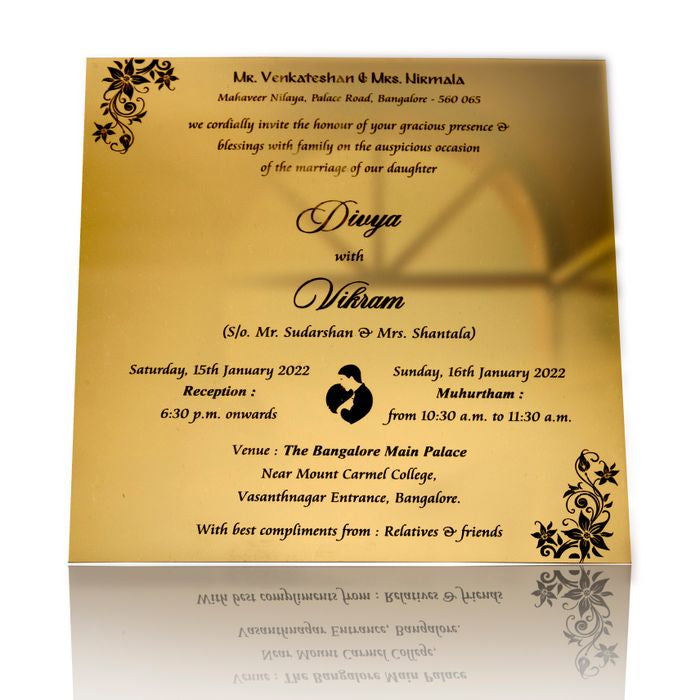 Gold Acrylic Floral Wedding Invitation Card