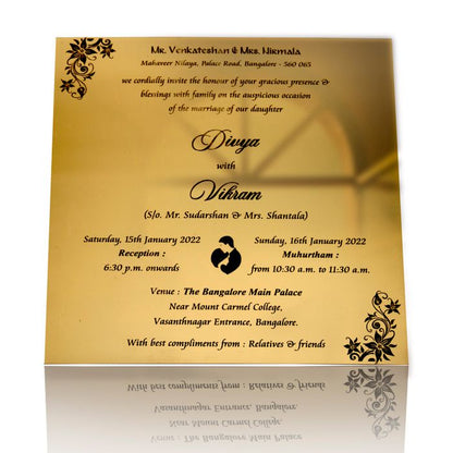 Gold Acrylic Floral Wedding Invitation Card
