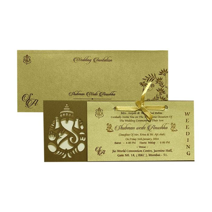 Brown Gold Ganesha Hindu Wedding Invitation Card
