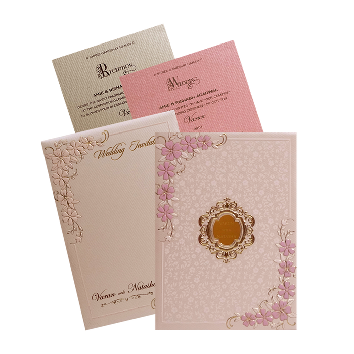 Ivory Embossed Floral Padded Invitation Card