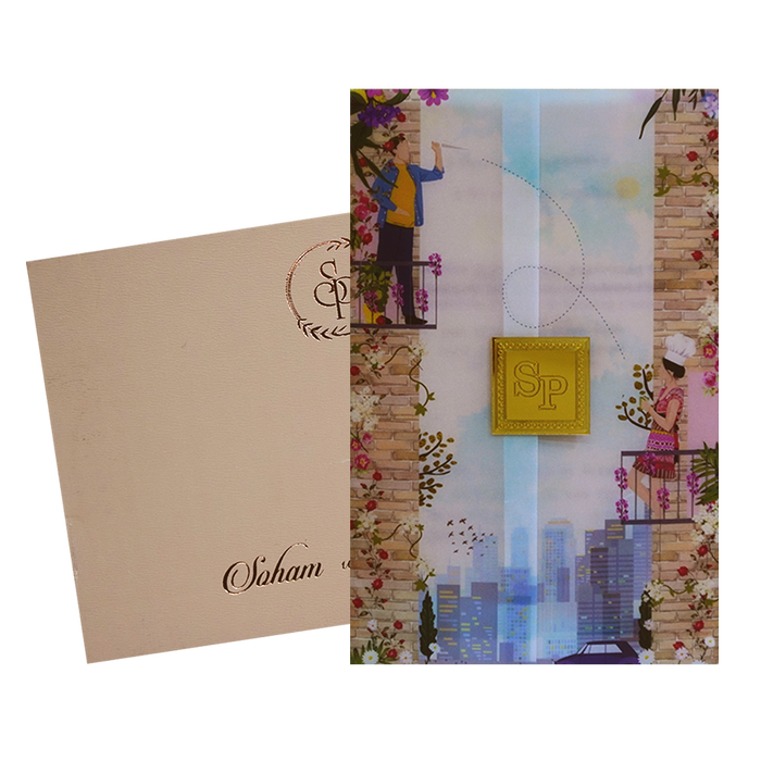 Blue Couple Tracing Sheet Invitation Card