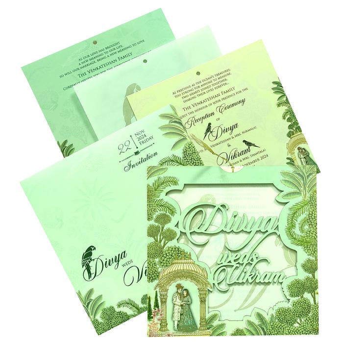 Green Traditional Laser Cut Invitation Card