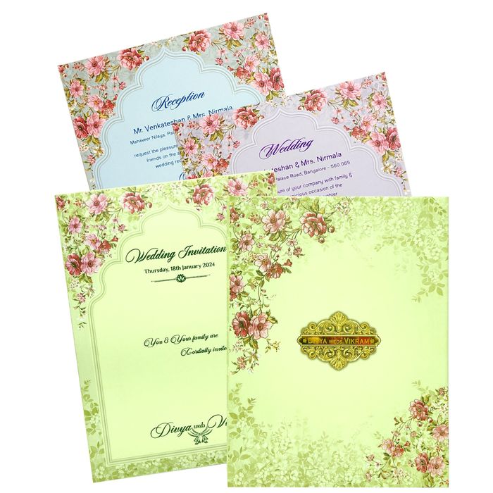 Cream Floral Padded Offset Print With Name Plate-KNPO1507C