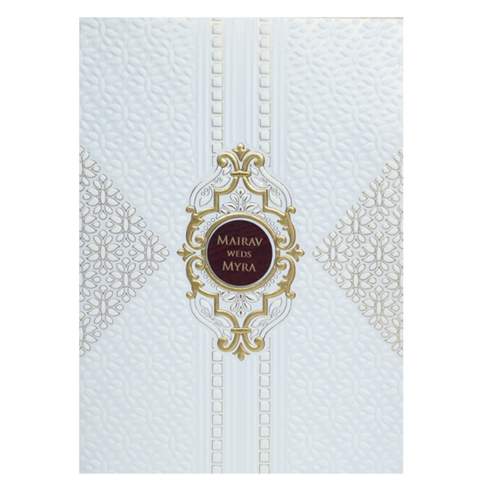 White Floral Embossed Wedding Card