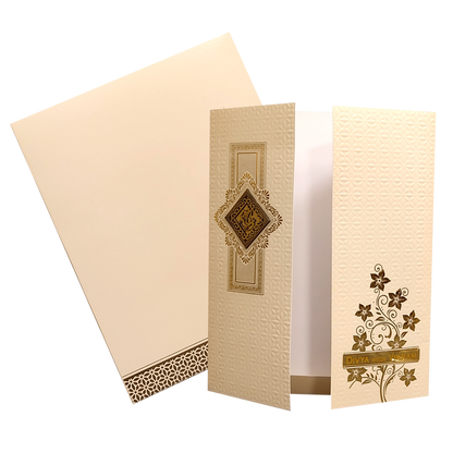 Cream Embossed Nameplate Marriage Card