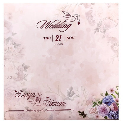 Peach Floral MDF Laser Cut Wedding Card