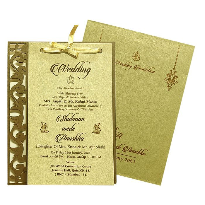 Brown Gold Floral MDF Wedding Invitation