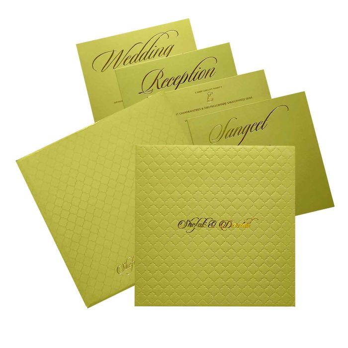 Olive Green Embossed Padded Wedding Card