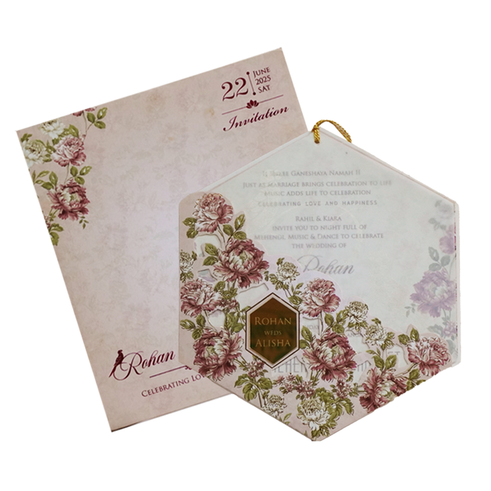 Pink Floral Laser Cut Marriage Invitation