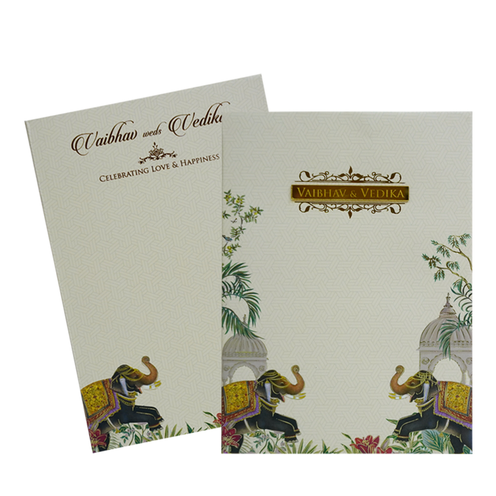 Cream Elephant and arch Padded Wedding Card