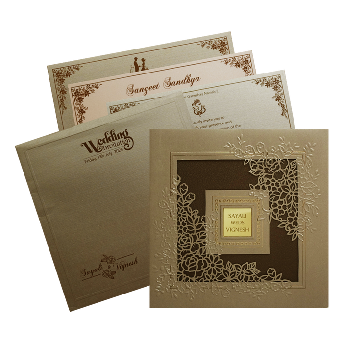 Golden Lazer Cut Padded Wedding Card