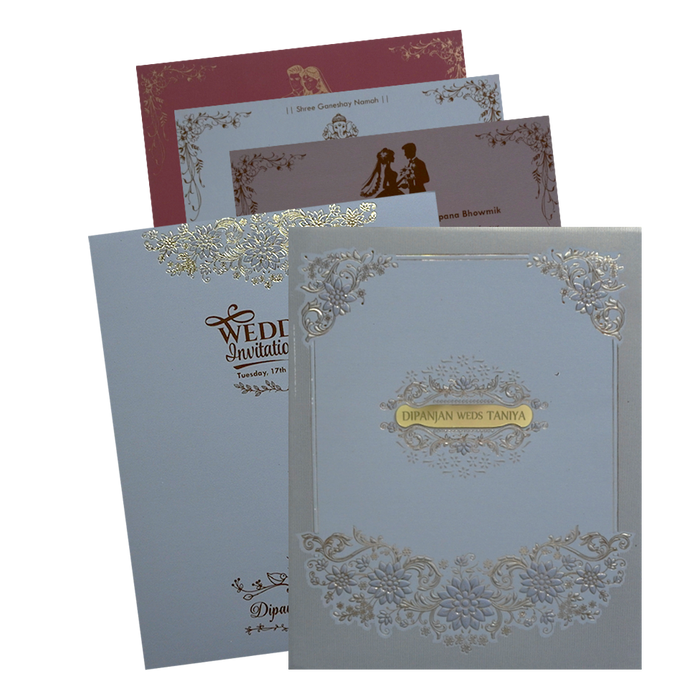 Grey Rubber Embossed Padded Invitation Card