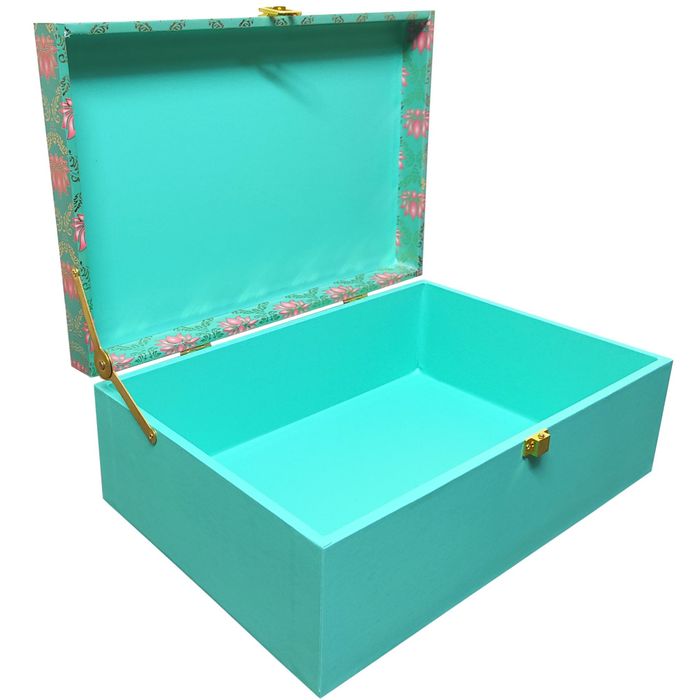 Green With Pink Floral Box Invitations-KBX0406
