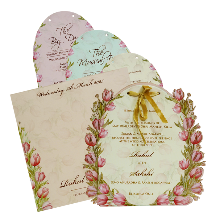 Pink Floral MDF Wedding Card