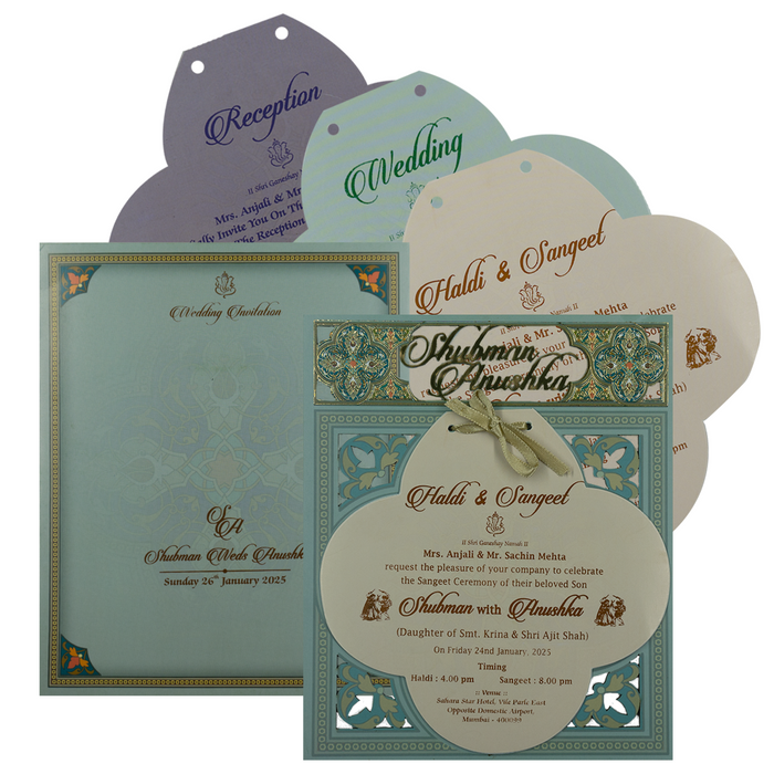 Blue Laser Cut MDF Wedding Cards