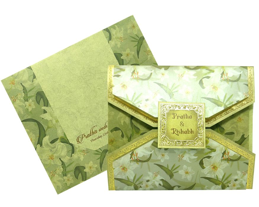 Olive Green Tracing Wedding Card