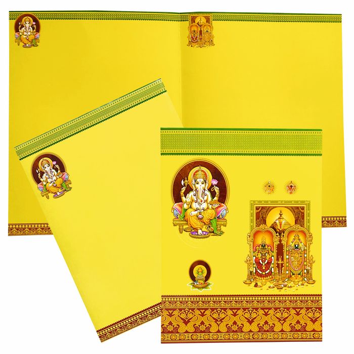 Yellow Classic Offset Balaji Padmavathi With Ganesha Invitation-KNK10780