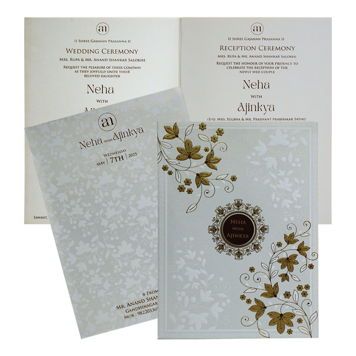 White Floral Nameplate Box Marriage Card