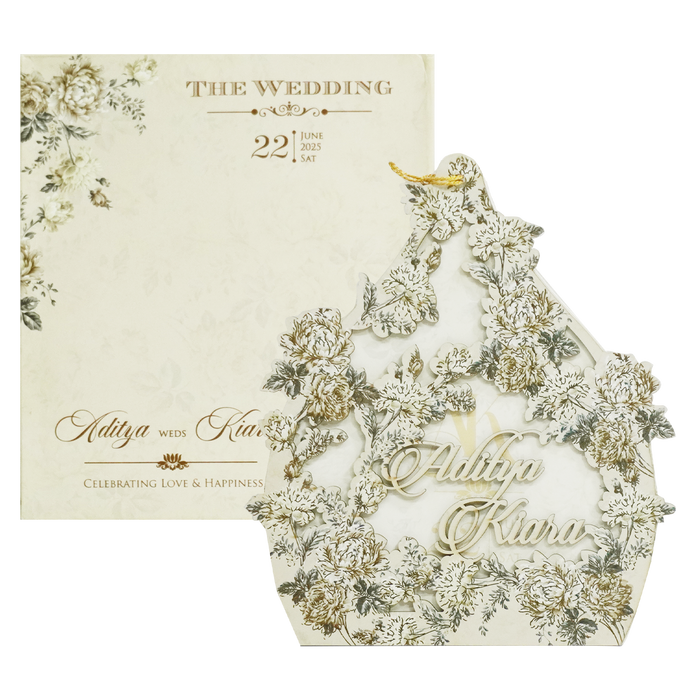 Ivory Laser Cut Floral MDF Wedding Card
