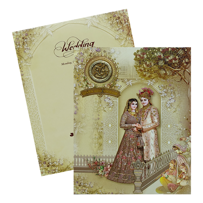 Cream Royal Bride Groom Padded Invitation Card