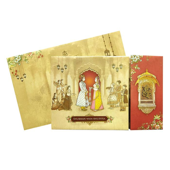 Sandal Maroon Door Padded Invitation Card
