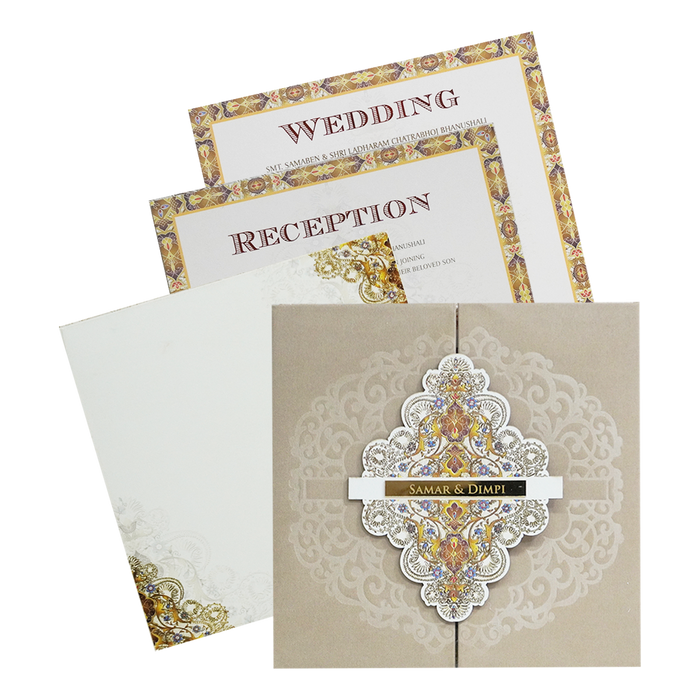 Brown Soft Fabric Padded Wedding Card