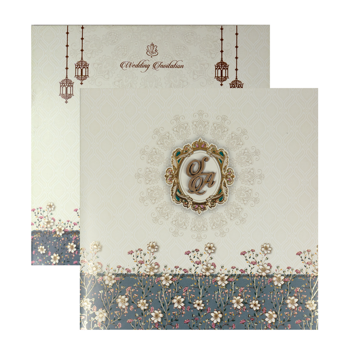Ivory Floral Design Box Invitation Card
