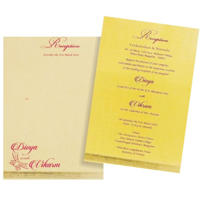 Cream single sheet with gold envelope invitation card
