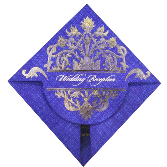 Blue Designer Personal Invitation Card In Gold Foiling Print With Bag-KNF9101B