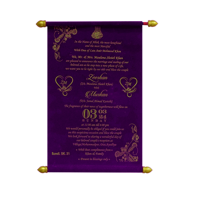 Dark Purple Velvet Scroll Card