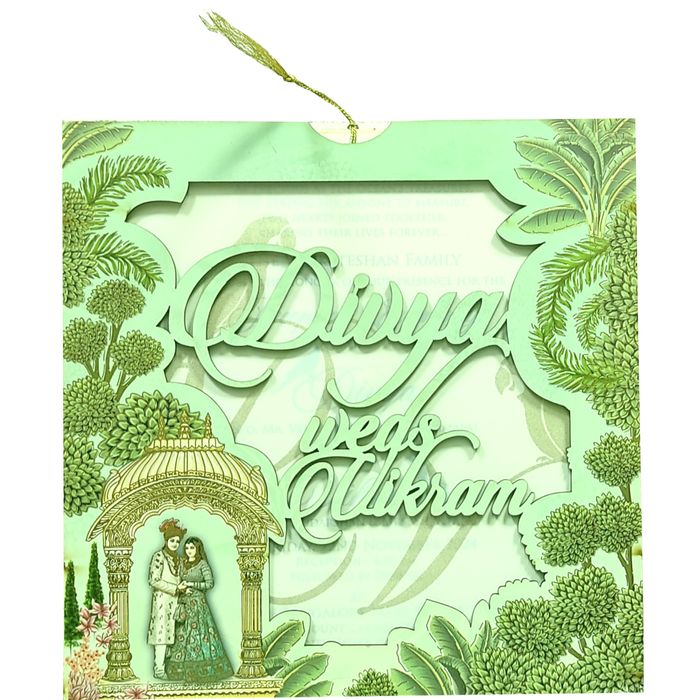 Green Traditional Laser Cut Invitation Card