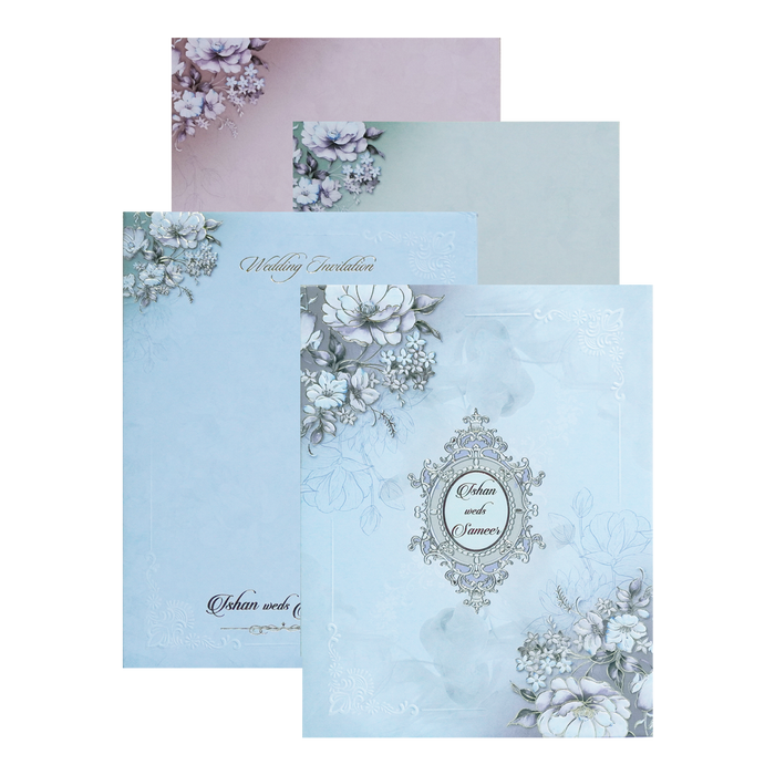 Light Blue Floral Padded Wedding Invitation Card
