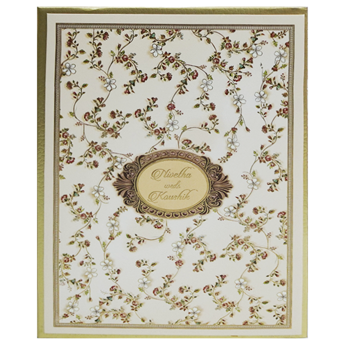 Cream Gold Floral Padded Wedding Card