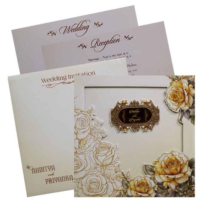 Light Yellow Rose Padded Marriage Card