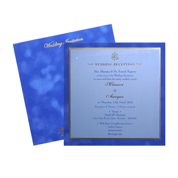 Light Blue Velvet Padded Single Wedding Card