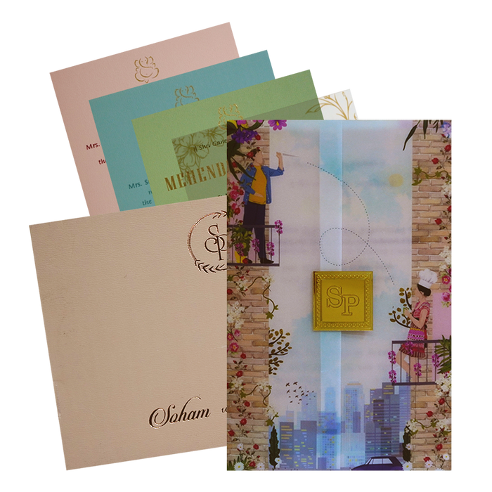 Blue Couple Tracing Sheet Invitation Card